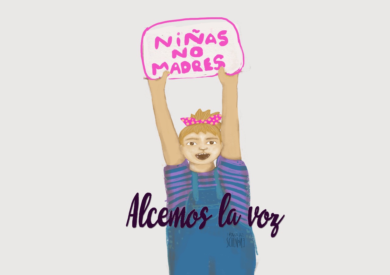 Ilustración de la campaña Niñas no madres y Alcemos la Voz